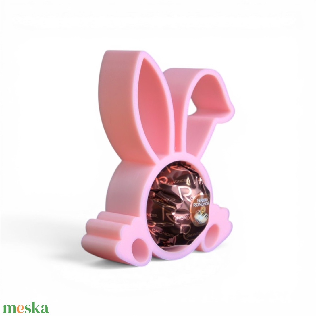 Hajlított fülű nyuszis Ferrero csokoládé tartó apró tavaszi figyelmességként - Rózsaszín - ünnepi díszek, dekorációk - húsvéti díszek és dekorációk - húsvéti tojástartó - Meska.hu
