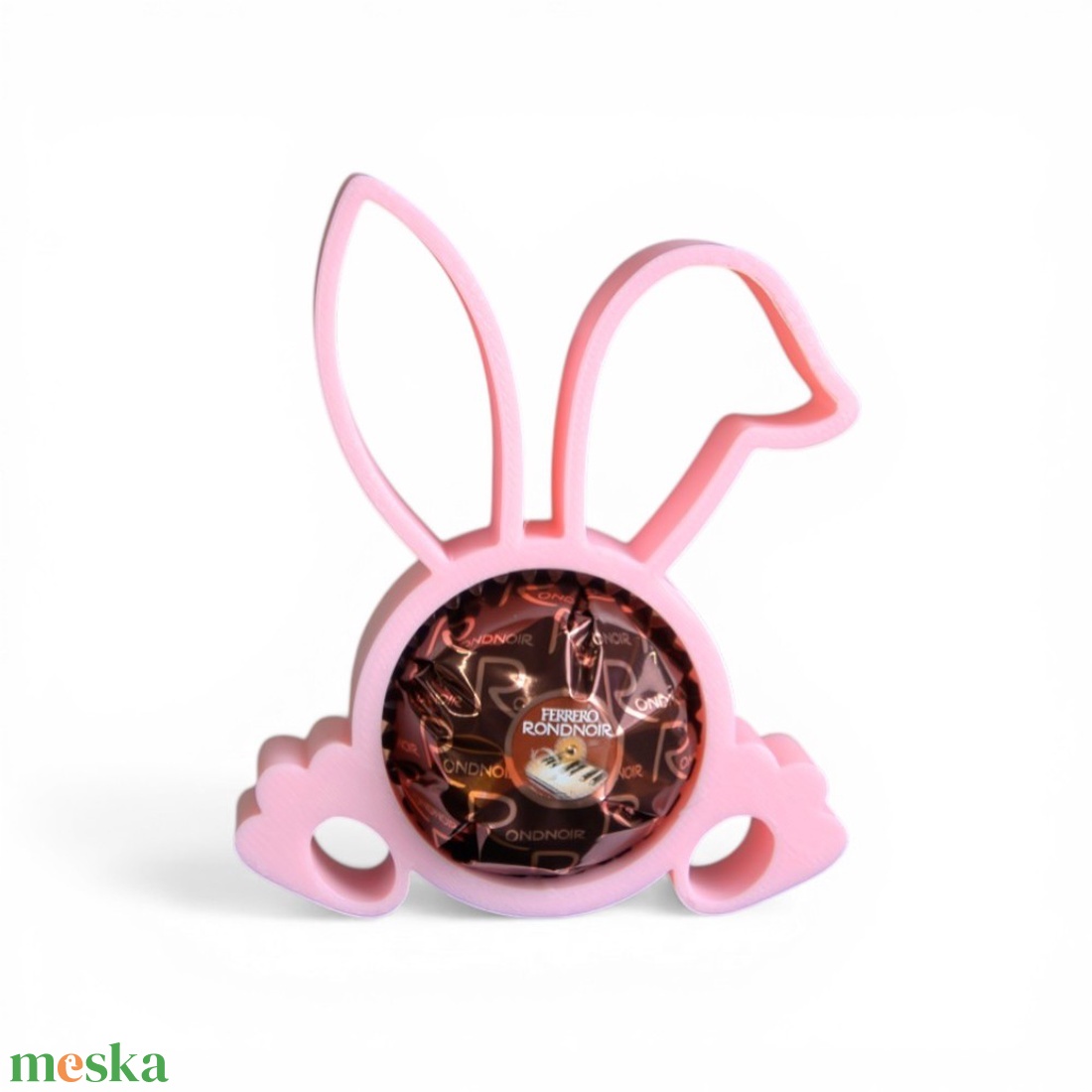 Hajlított fülű nyuszis Ferrero csokoládé tartó apró tavaszi figyelmességként - Rózsaszín - ünnepi díszek, dekorációk - húsvéti díszek és dekorációk - húsvéti tojástartó - Meska.hu