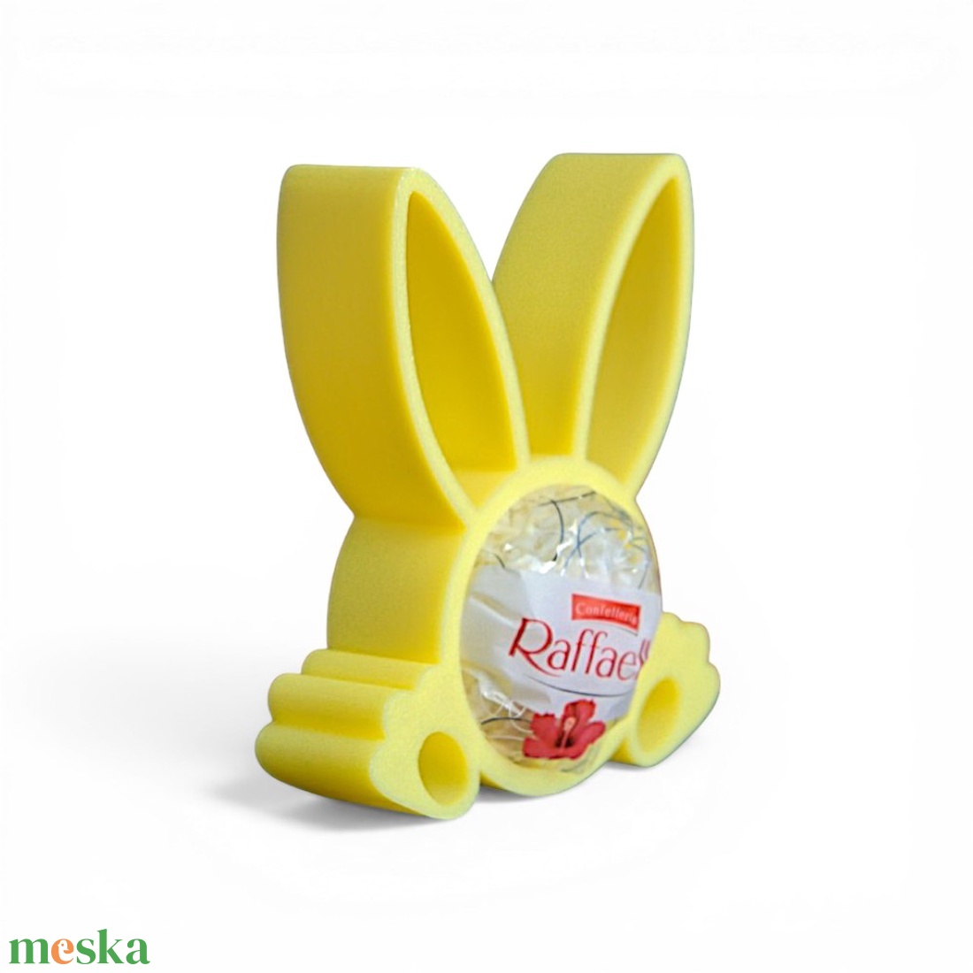 Klasszikus nyuszifüles Raffaello tartó apró tavaszi figyelmességként - Sárga - ünnepi díszek, dekorációk - húsvéti díszek és dekorációk - húsvéti tojástartó - Meska.hu