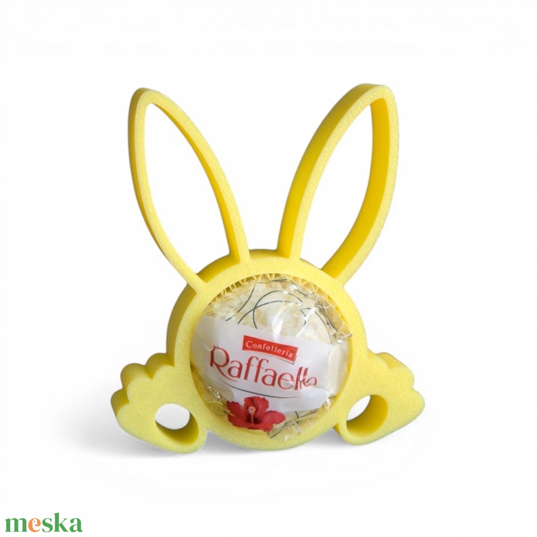 Klasszikus nyuszifüles Raffaello tartó apró tavaszi figyelmességként - Sárga - ünnepi díszek, dekorációk - húsvéti díszek és dekorációk - húsvéti tojástartó - Meska.hu