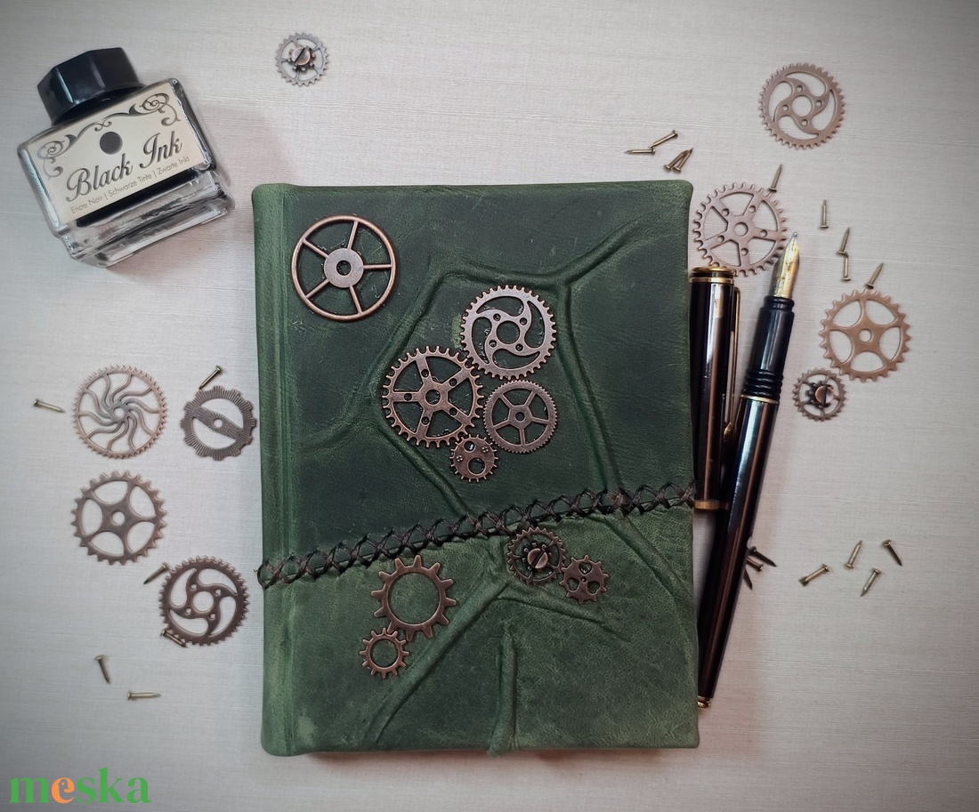 Steampunk bőrkötsű notesz A6 - otthon & életmód - papír, írószer - jegyzetfüzet & napló - Meska.hu