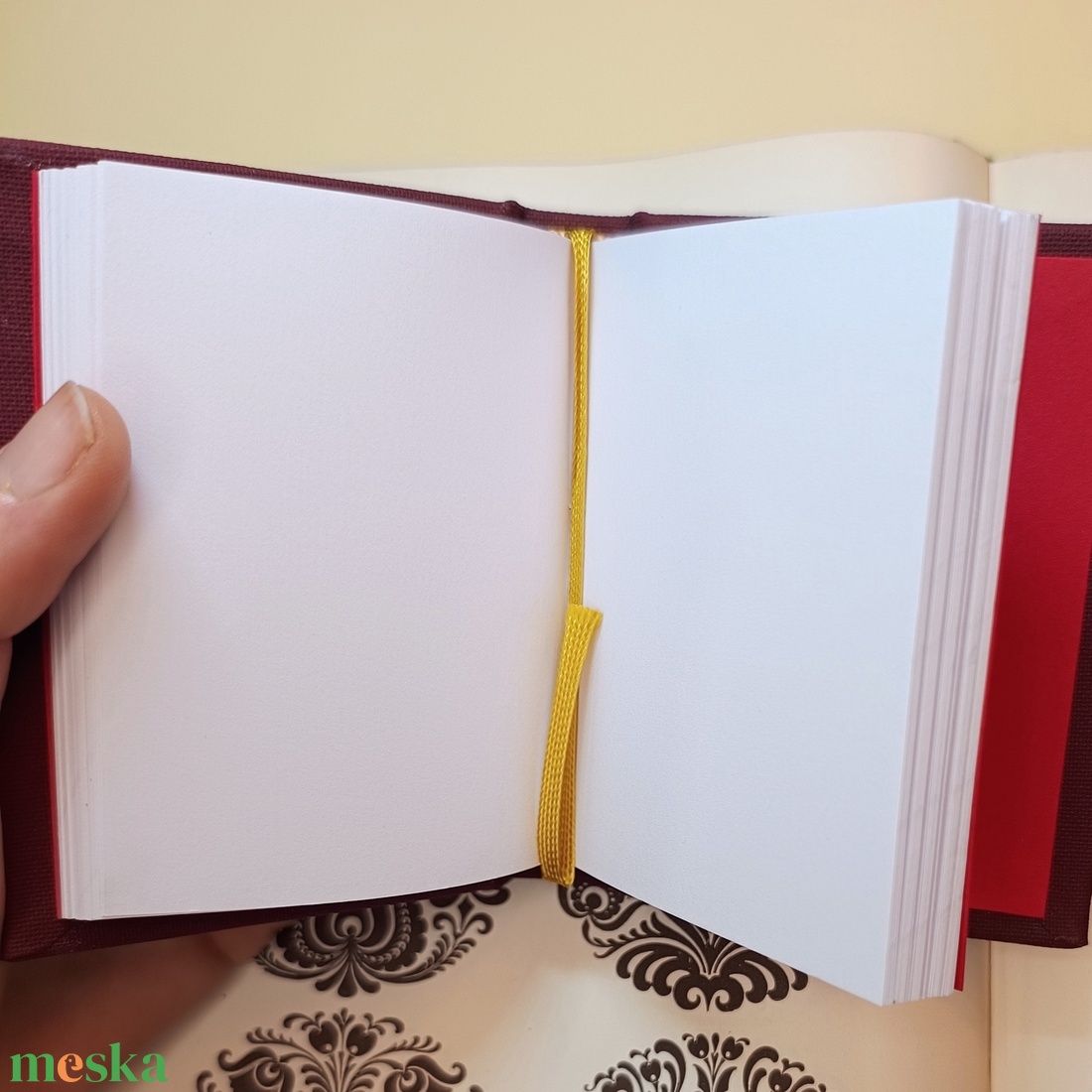 vászon borítású notesz arany népi mintával 7x9cm - otthon & életmód - papír, írószer - jegyzetfüzet & napló - Meska.hu