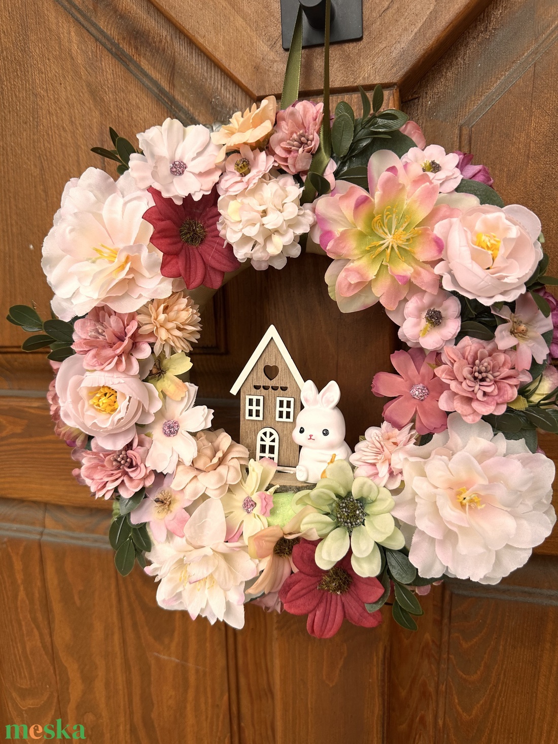 Nyuszis tavasz - ünnepi díszek, dekorációk - húsvéti díszek és dekorációk - húsvéti ajtódísz, kopogtató - Meska.hu