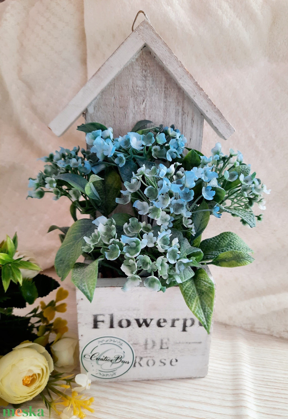 Kék nefelejcs házikós alapban - otthon & életmód - dekoráció - Meska.hu