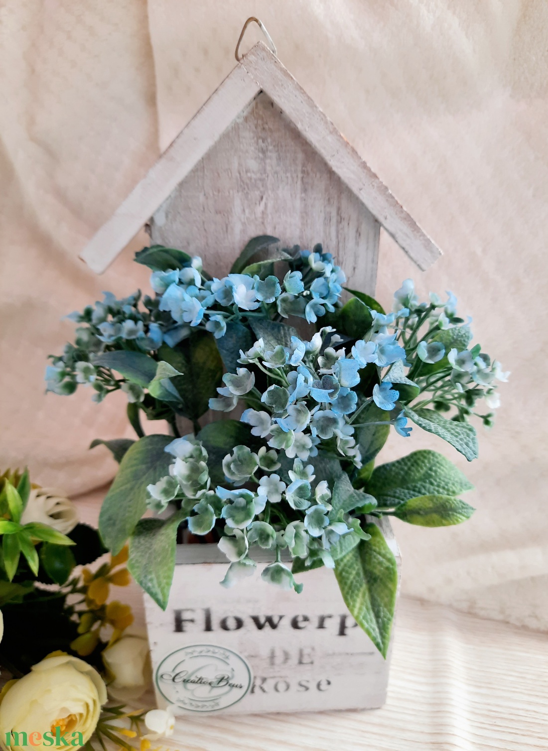 Kék nefelejcs házikós alapban - otthon & életmód - dekoráció - Meska.hu