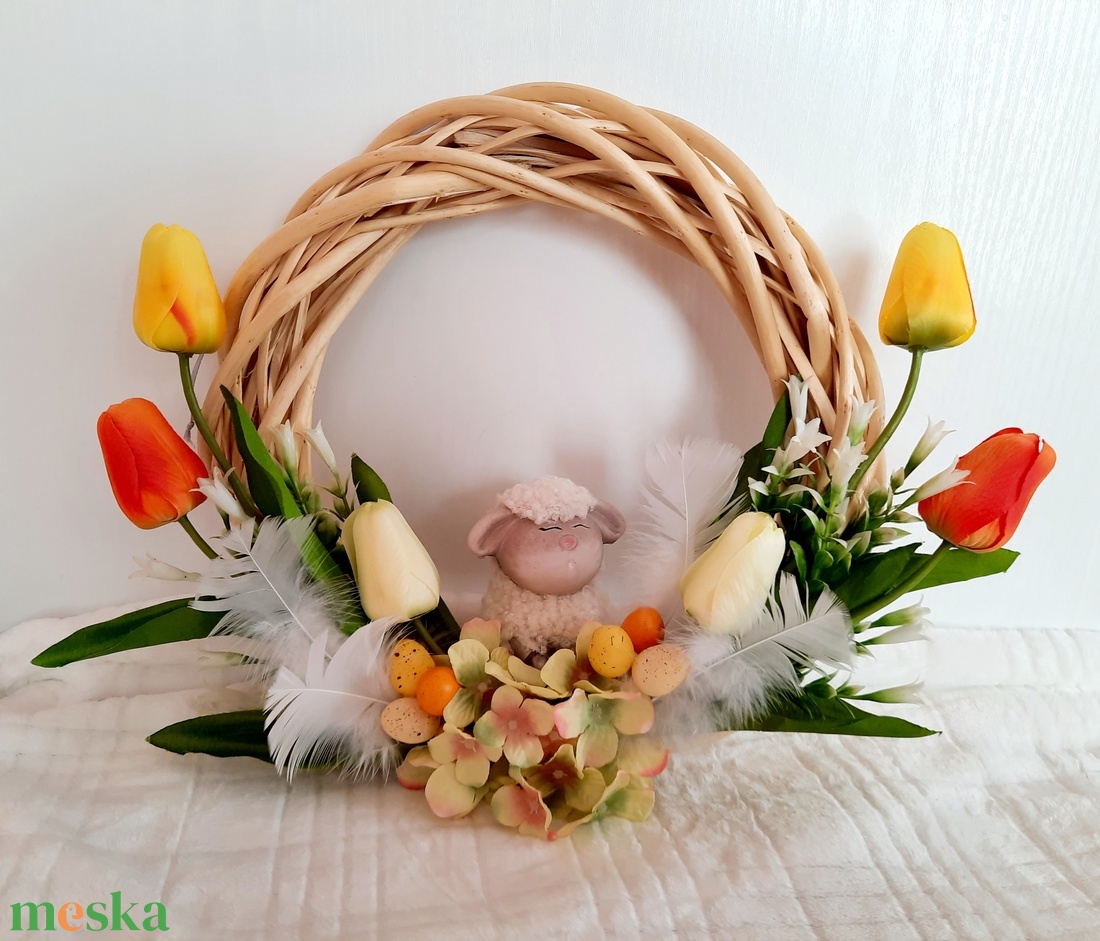 Húsvéti kopogtató báránykával - otthon & életmód - dekoráció - ajtó- és ablak dekoráció - ajtódísz & kopogtató - Meska.hu