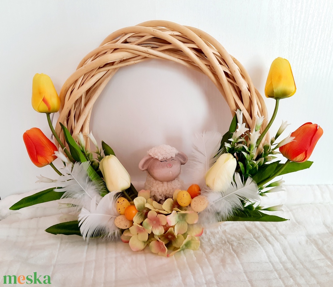 Húsvéti kopogtató báránykával - otthon & életmód - dekoráció - ajtó- és ablak dekoráció - ajtódísz & kopogtató - Meska.hu