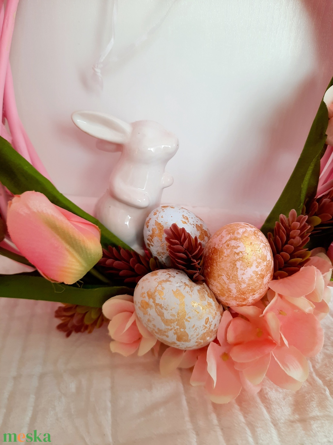 Húsvéti kopogtató fehér kerámianyuszival - otthon & életmód - dekoráció - ajtó- és ablak dekoráció - ajtódísz & kopogtató - Meska.hu