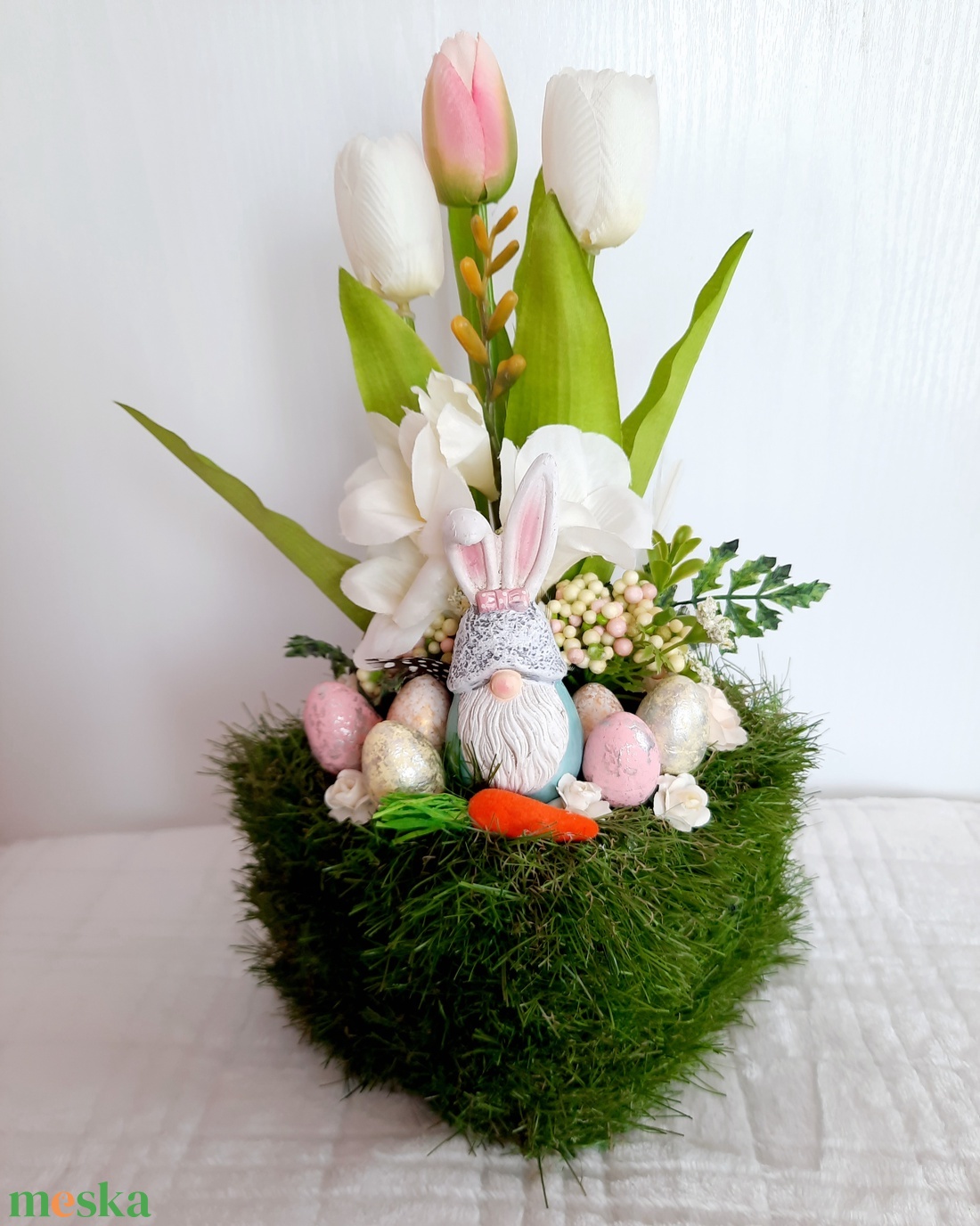 Nyuszifüles manó füves alapban - otthon & életmód - dekoráció - asztal és polc dekoráció - asztaldísz - Meska.hu