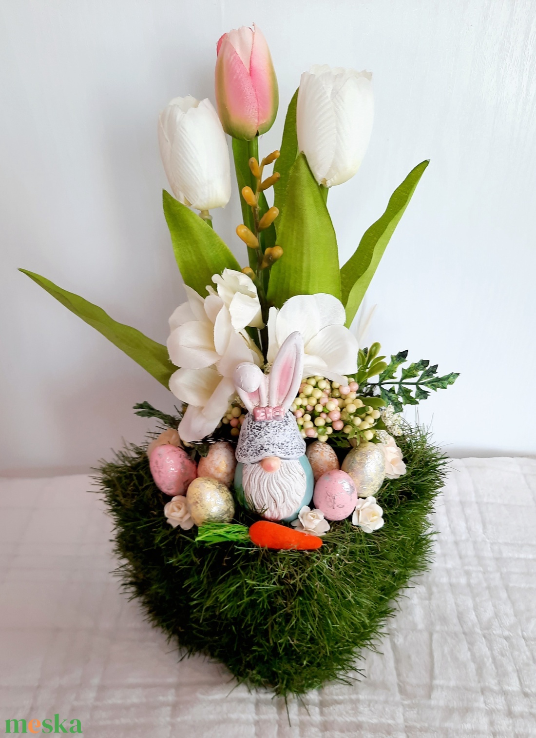 Nyuszifüles manó füves alapban - otthon & életmód - dekoráció - asztal és polc dekoráció - asztaldísz - Meska.hu