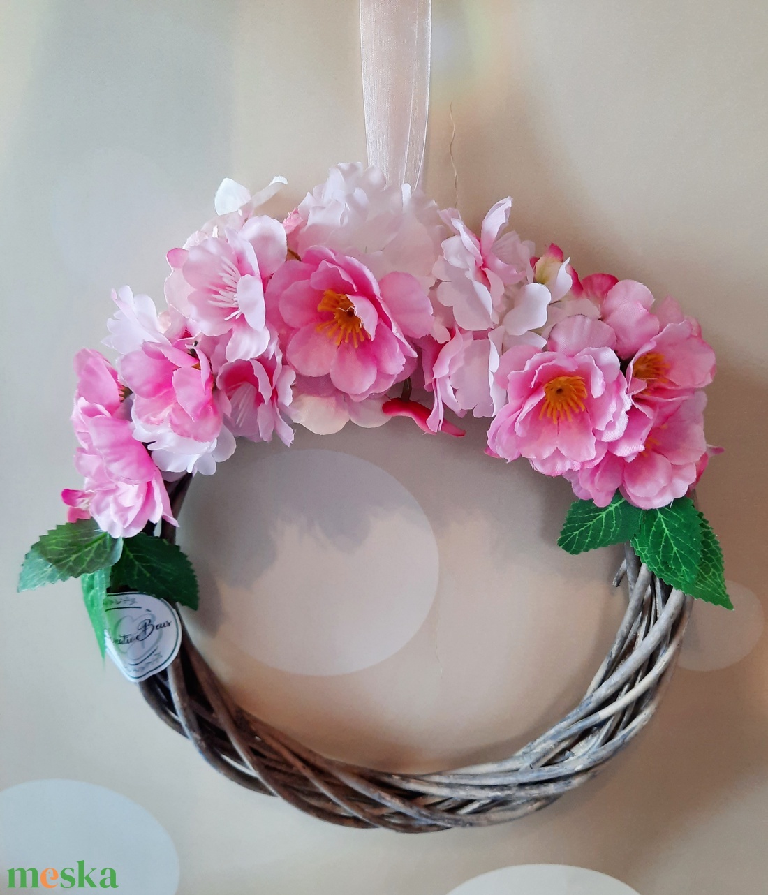 Tavaszi kopogtató barackvirággal - otthon & életmód - dekoráció - ajtó- és ablak dekoráció - ajtódísz & kopogtató - Meska.hu