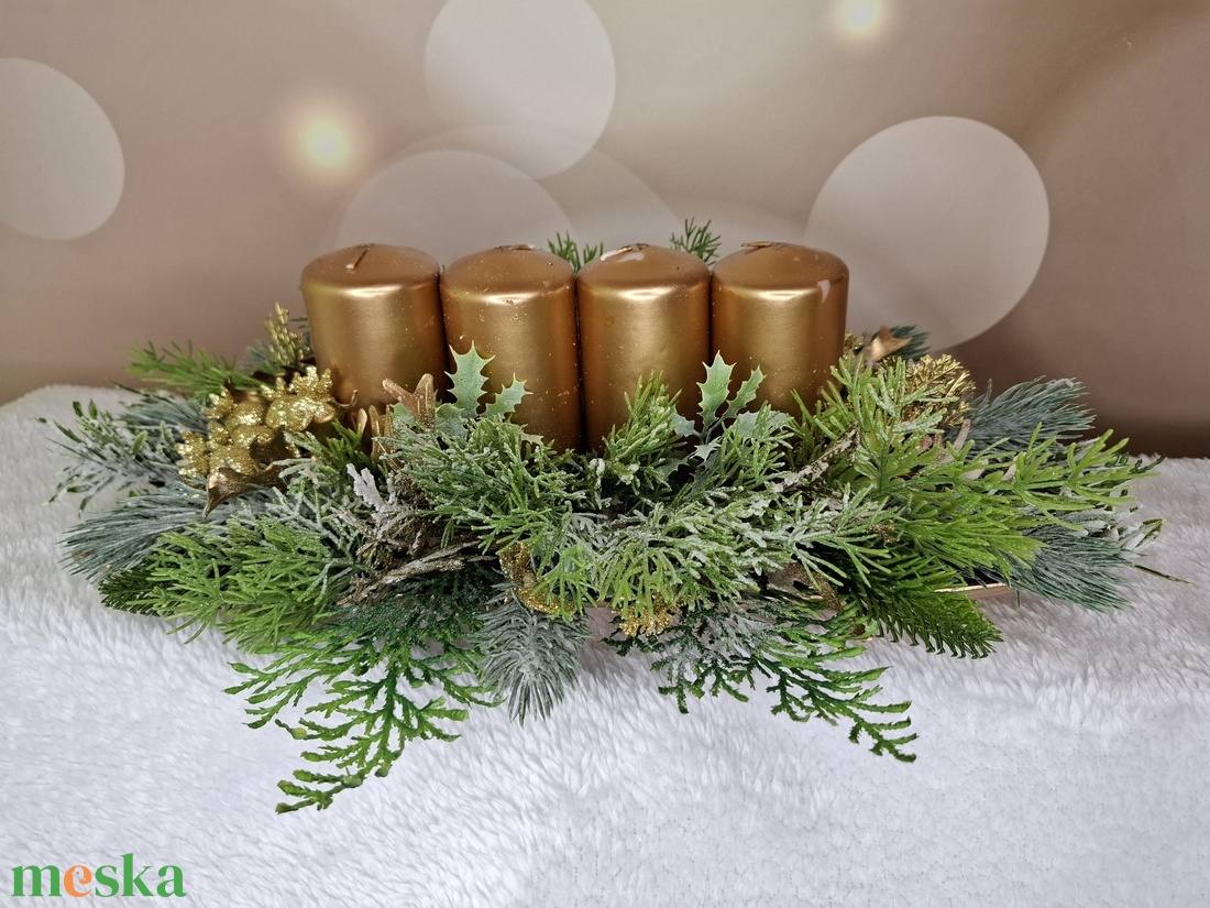 Adventi asztaldísz arany gyertyával - karácsony - karácsonyi lakásdekoráció - karácsonyi lakásdíszek - Meska.hu