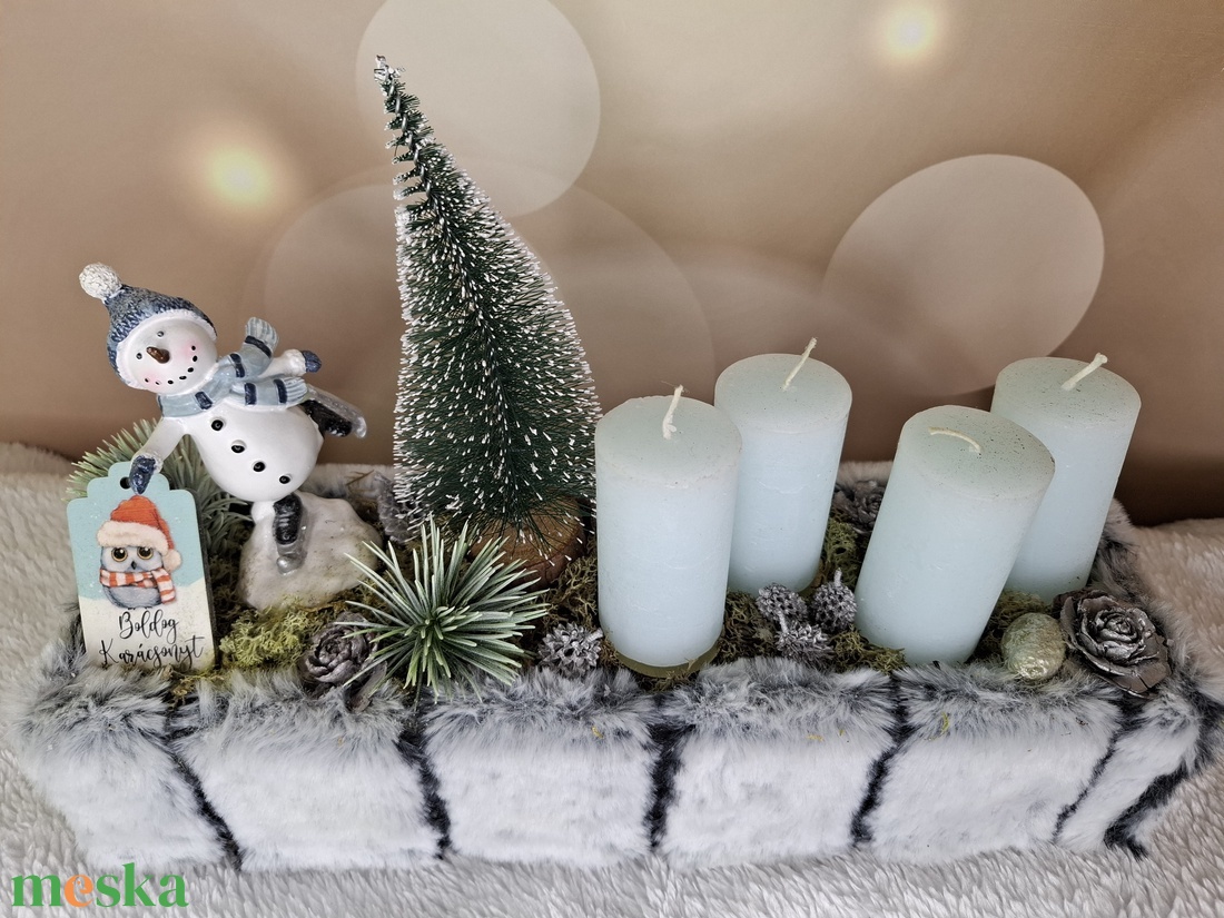 Adventi asztaldísz hóemberrel - karácsony - karácsonyi lakásdekoráció - karácsonyi lakásdíszek - Meska.hu