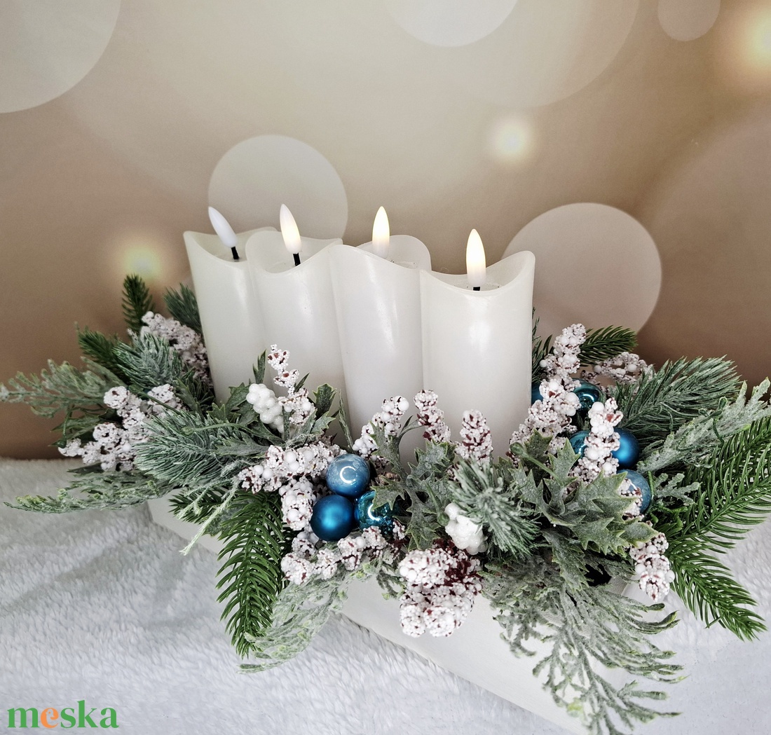Adventi asztaldísz led gyertyával - karácsony - karácsonyi lakásdekoráció - karácsonyi lakásdíszek - Meska.hu