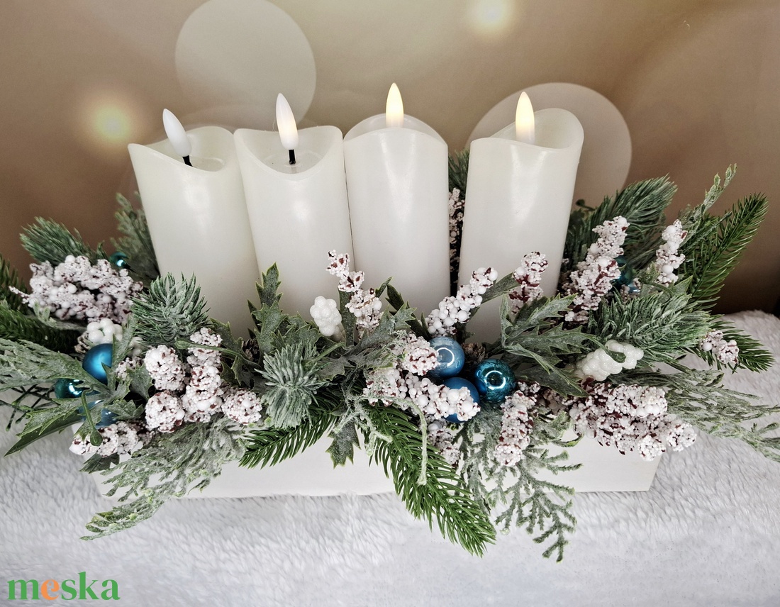 Adventi asztaldísz led gyertyával - karácsony - karácsonyi lakásdekoráció - karácsonyi lakásdíszek - Meska.hu