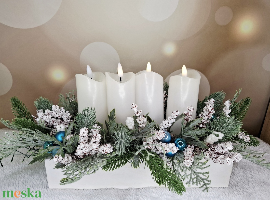 Adventi asztaldísz led gyertyával - karácsony - karácsonyi lakásdekoráció - karácsonyi lakásdíszek - Meska.hu
