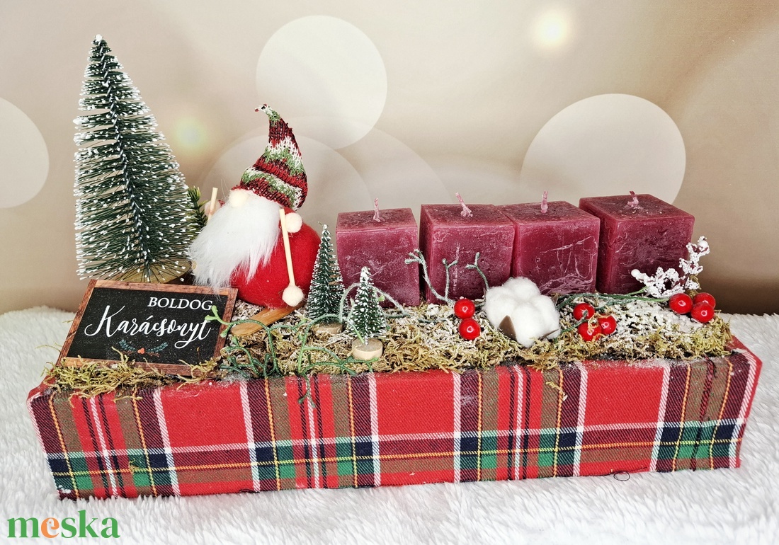 Adventi asztaldísz manóval - karácsony - karácsonyi lakásdekoráció - karácsonyi lakásdíszek - Meska.hu