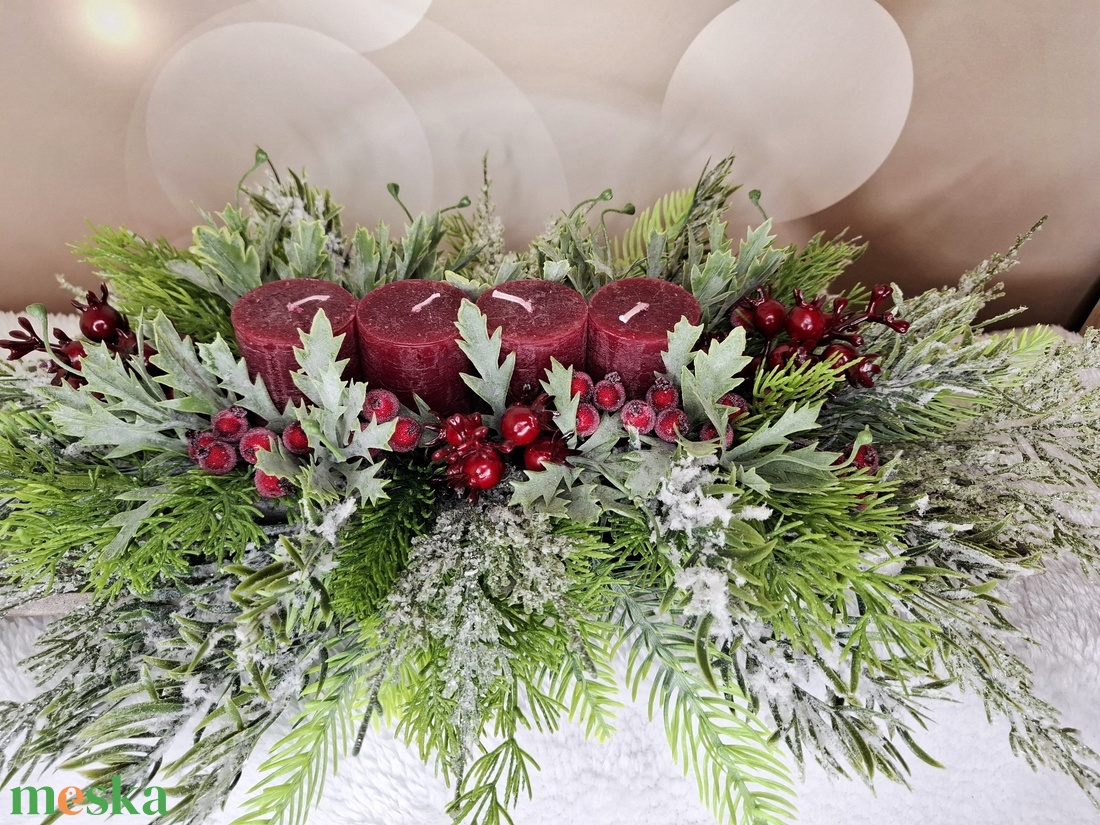 Adventi asztaldísz bordó gyertyával - karácsony - karácsonyi lakásdekoráció - karácsonyi lakásdíszek - Meska.hu