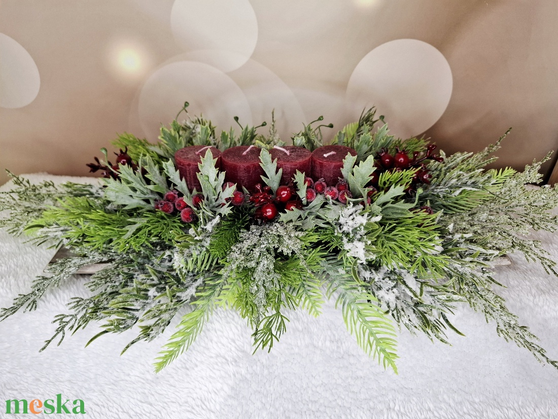 Adventi asztaldísz bordó gyertyával - karácsony - karácsonyi lakásdekoráció - karácsonyi lakásdíszek - Meska.hu