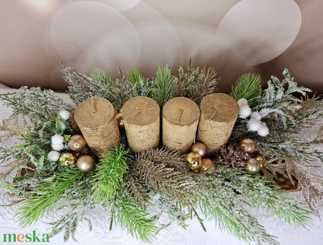 Adventi asztaldísz arany gyertyával - karácsony - karácsonyi lakásdekoráció - karácsonyi lakásdíszek - Meska.hu
