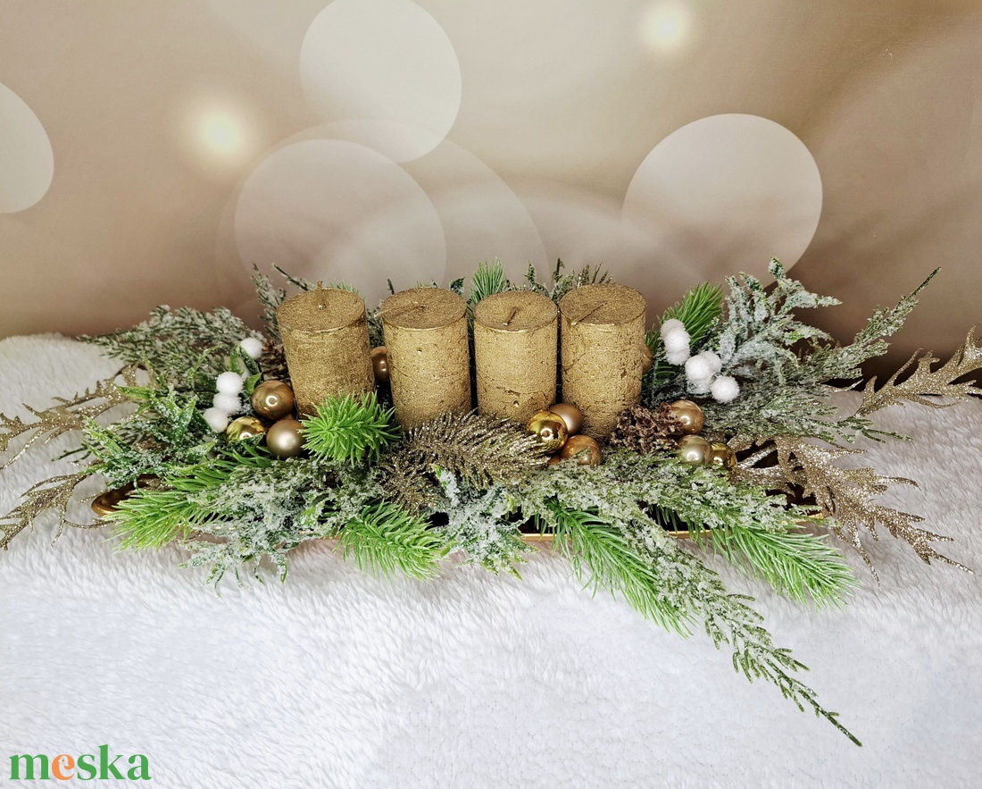 Adventi asztaldísz arany gyertyával - karácsony - karácsonyi lakásdekoráció - karácsonyi lakásdíszek - Meska.hu