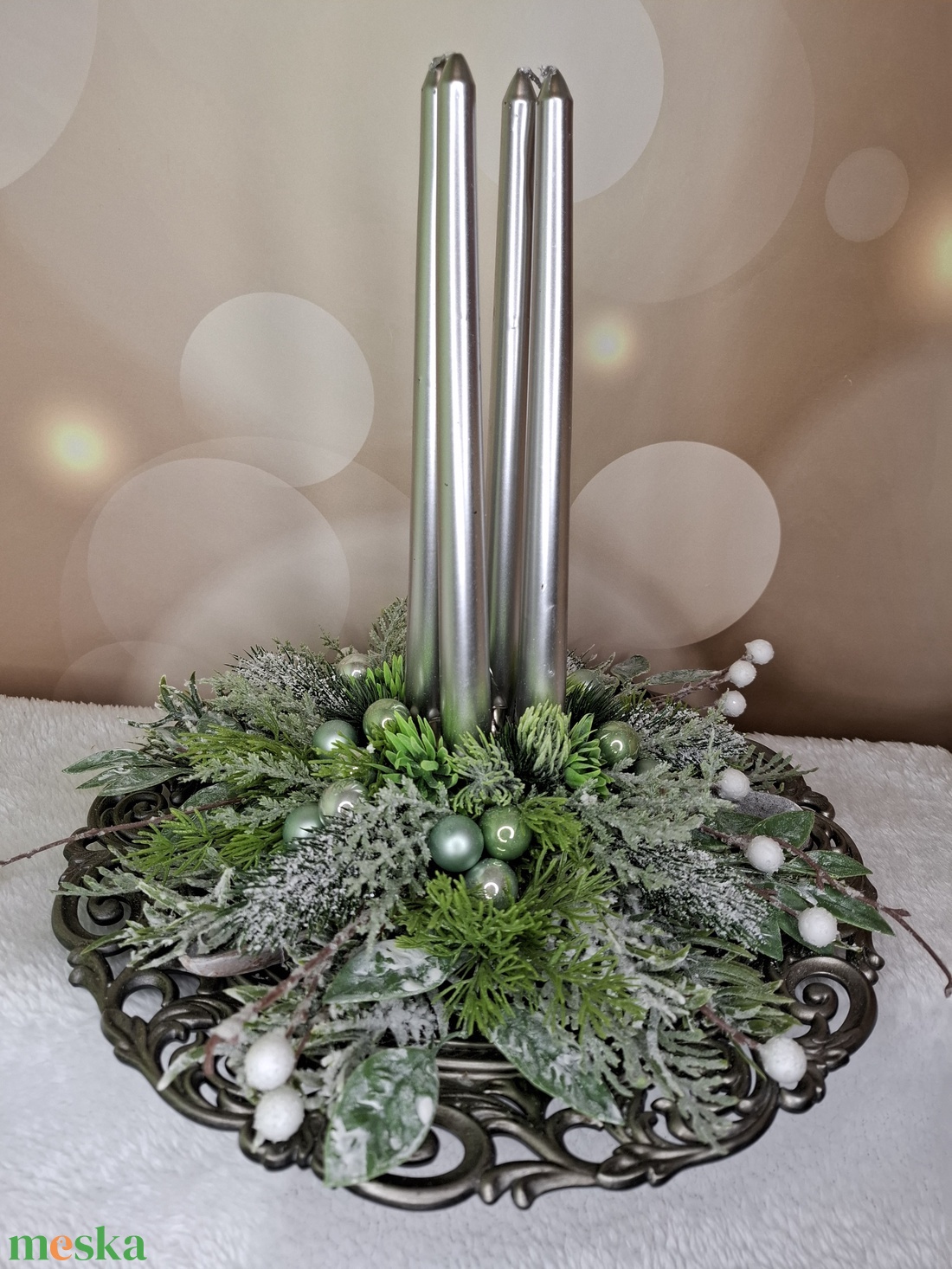 Adventi koszorú hosszú gyertyával - karácsony - karácsonyi lakásdekoráció - karácsonyi lakásdíszek - Meska.hu