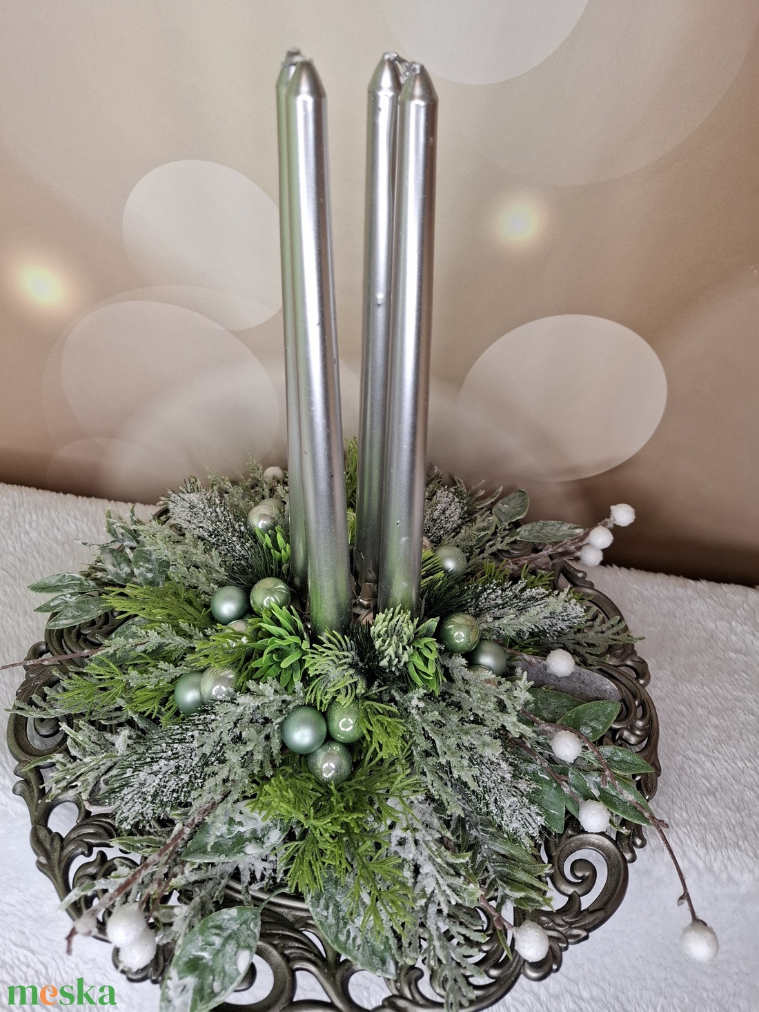 Adventi koszorú hosszú gyertyával - karácsony - karácsonyi lakásdekoráció - karácsonyi lakásdíszek - Meska.hu