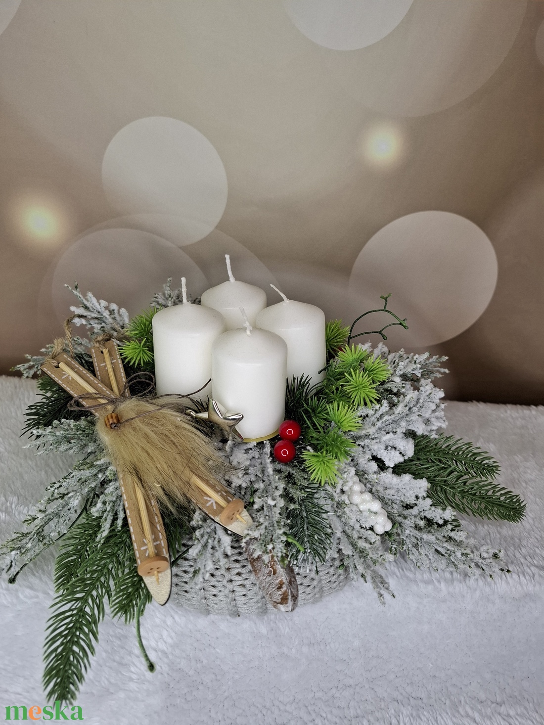 Adventi koszorú síléccel - karácsony - karácsonyi lakásdekoráció - karácsonyi lakásdíszek - Meska.hu