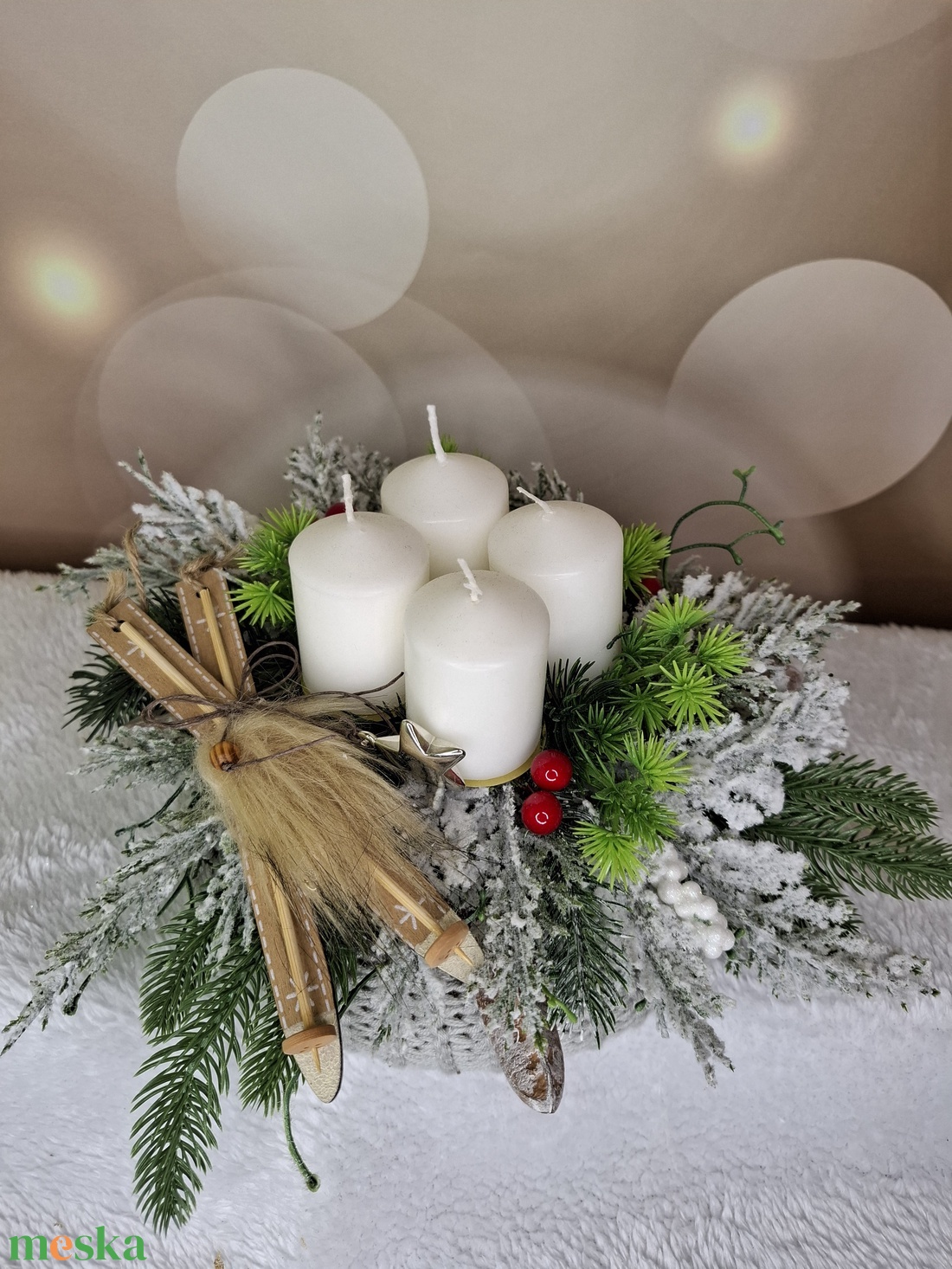 Adventi koszorú síléccel - karácsony - karácsonyi lakásdekoráció - karácsonyi lakásdíszek - Meska.hu