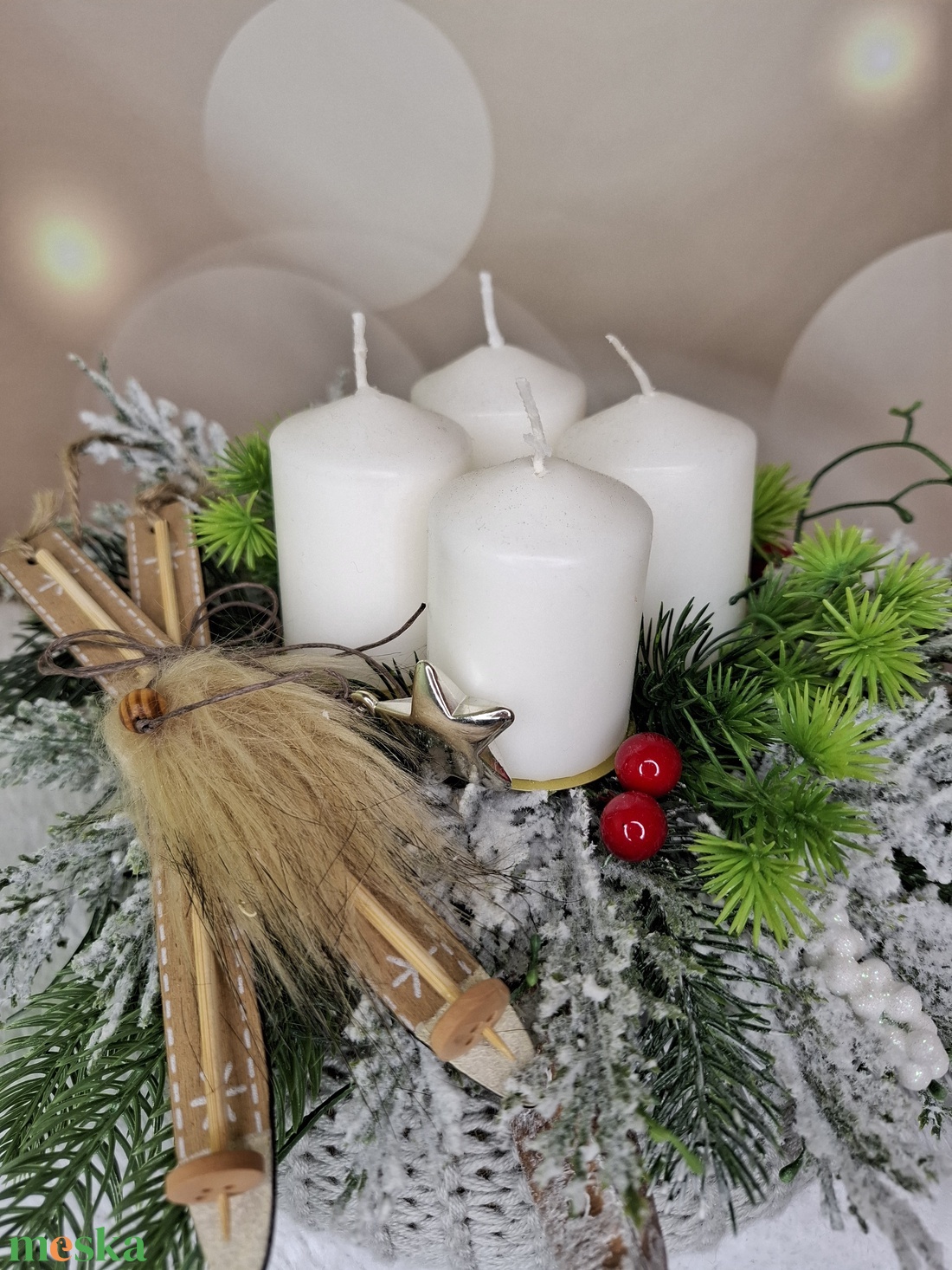 Adventi koszorú síléccel - karácsony - karácsonyi lakásdekoráció - karácsonyi lakásdíszek - Meska.hu