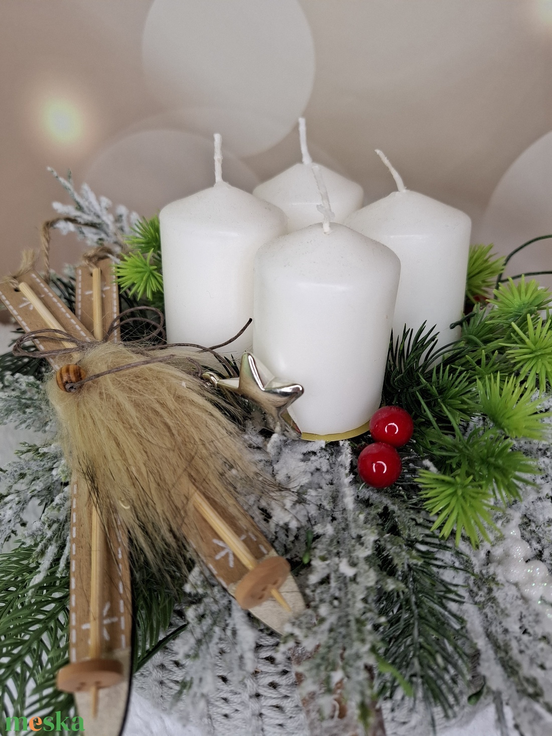Adventi koszorú síléccel - karácsony - karácsonyi lakásdekoráció - karácsonyi lakásdíszek - Meska.hu