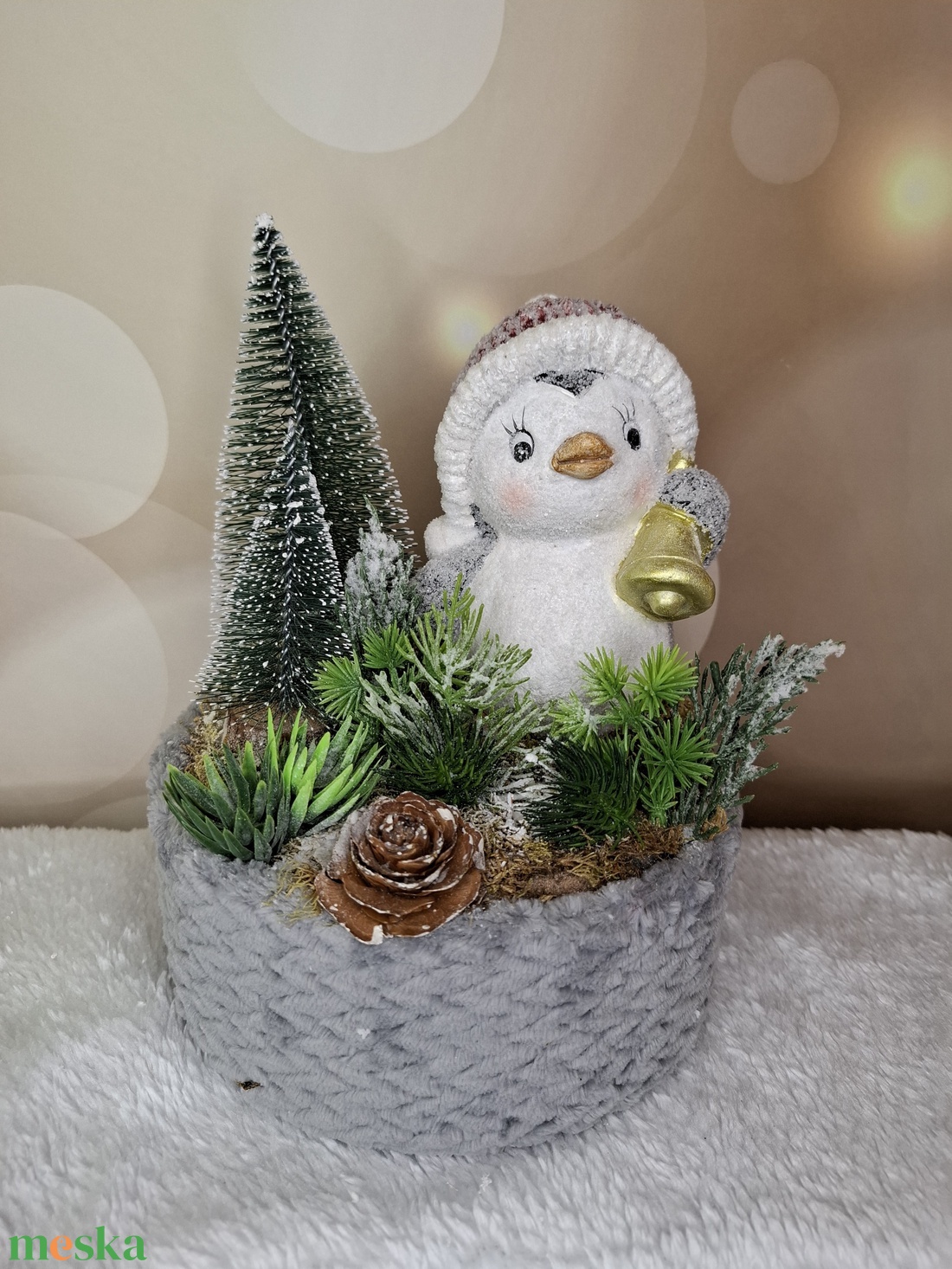 Adventi asztaldísz pingvinnel - karácsony - karácsonyi lakásdekoráció - karácsonyi lakásdíszek - Meska.hu