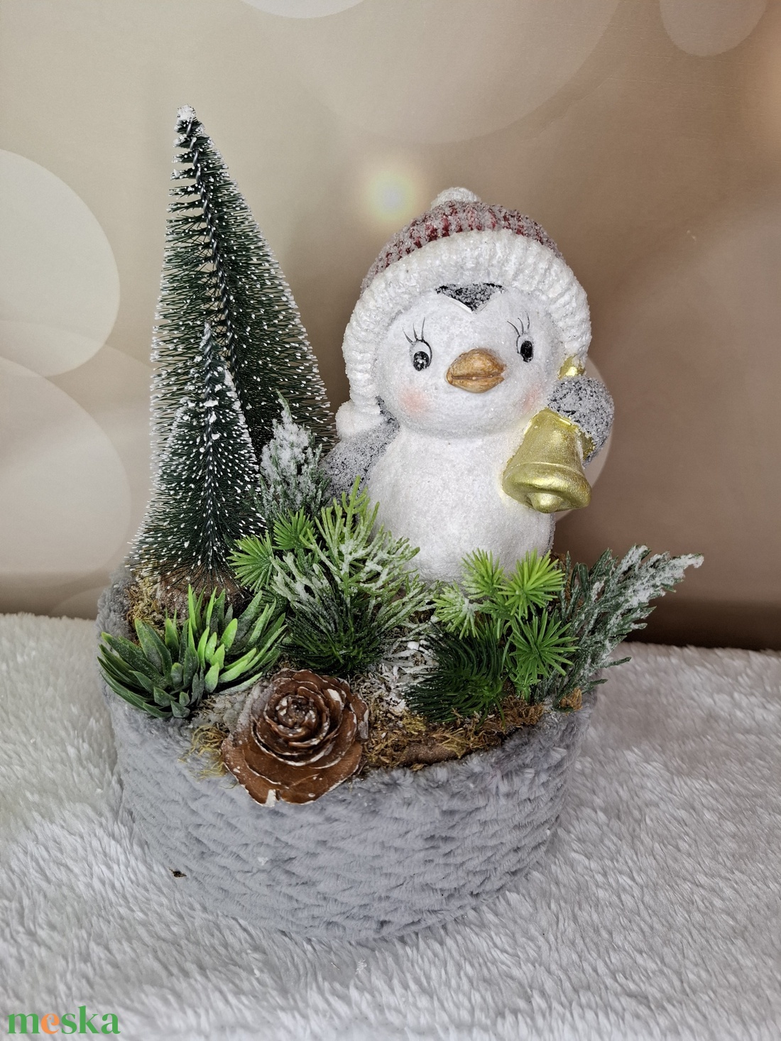 Adventi asztaldísz pingvinnel - karácsony - karácsonyi lakásdekoráció - karácsonyi lakásdíszek - Meska.hu