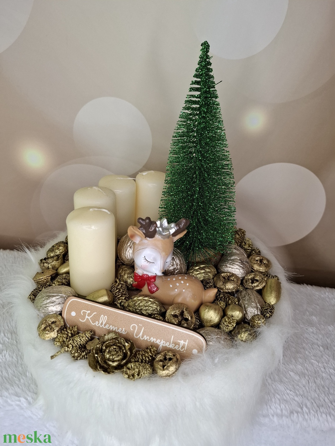 Adventi koszorú őzikével - karácsony - karácsonyi lakásdekoráció - karácsonyi lakásdíszek - Meska.hu