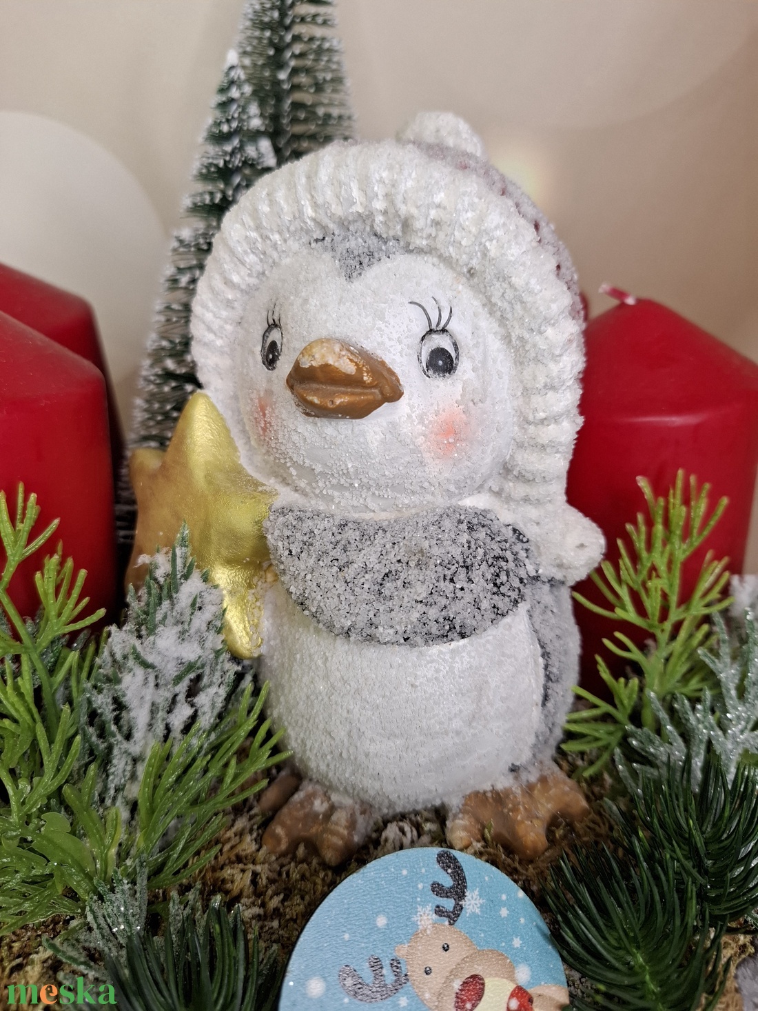 Adventi asztaldísz pingvinnel - karácsony - karácsonyi lakásdekoráció - karácsonyi lakásdíszek - Meska.hu