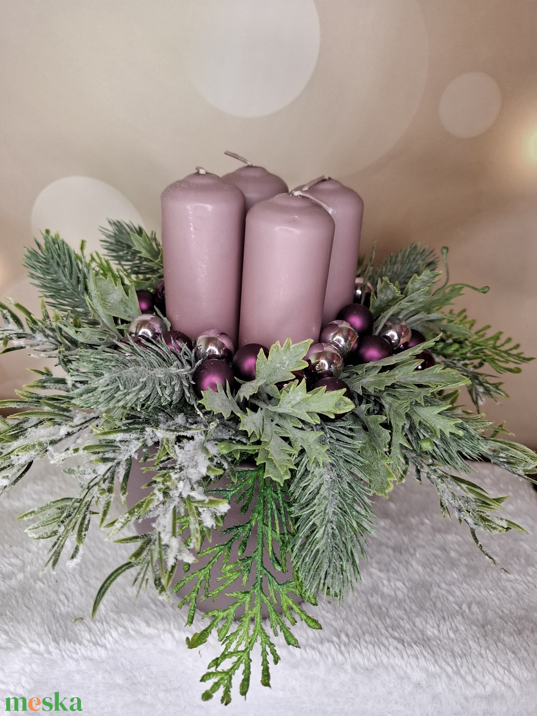 Lila Adventi asztaldísz - karácsony - karácsonyi lakásdekoráció - karácsonyi lakásdíszek - Meska.hu