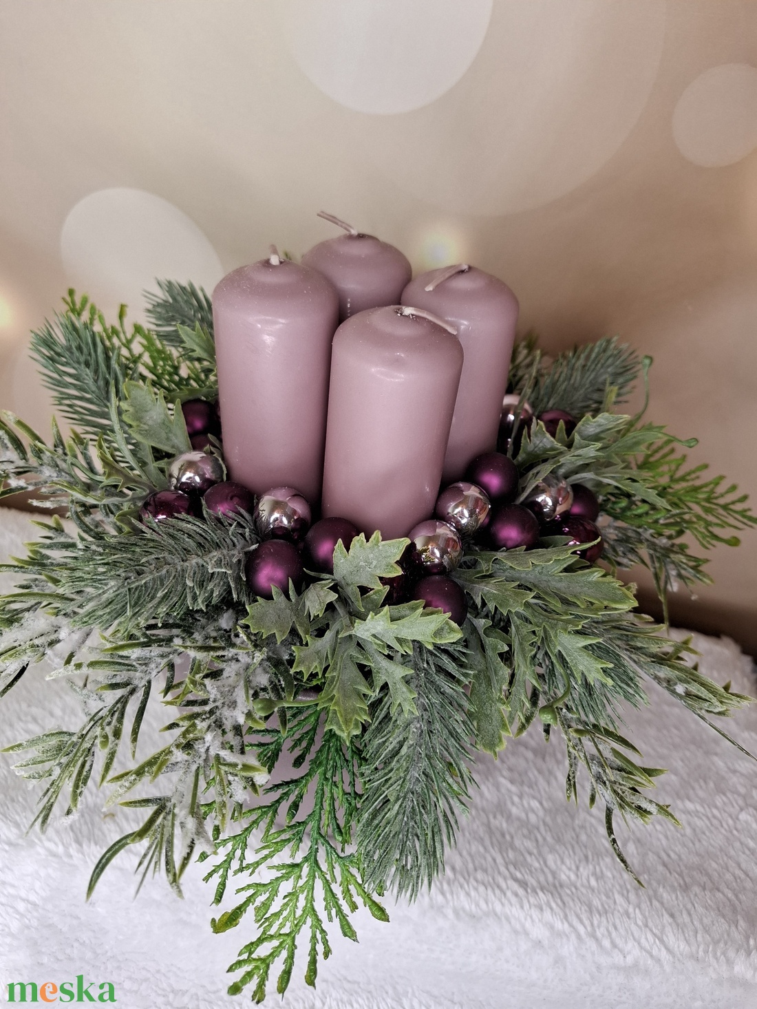 Lila Adventi asztaldísz - karácsony - karácsonyi lakásdekoráció - karácsonyi lakásdíszek - Meska.hu