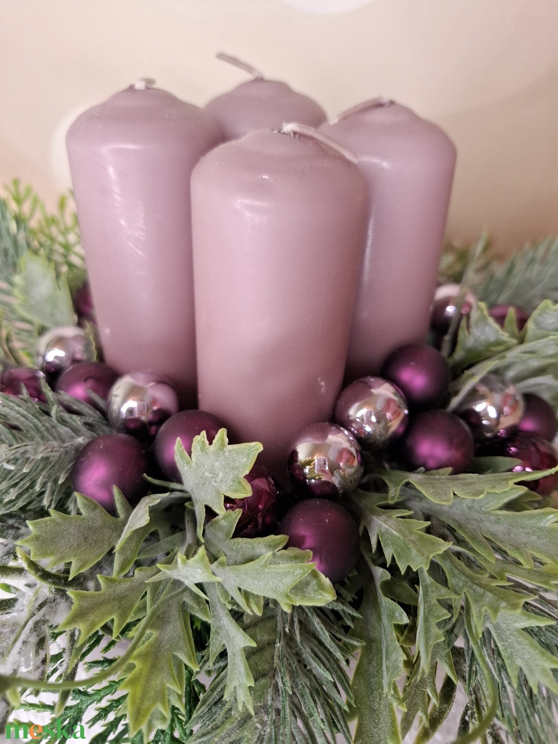 Lila Adventi asztaldísz - karácsony - karácsonyi lakásdekoráció - karácsonyi lakásdíszek - Meska.hu