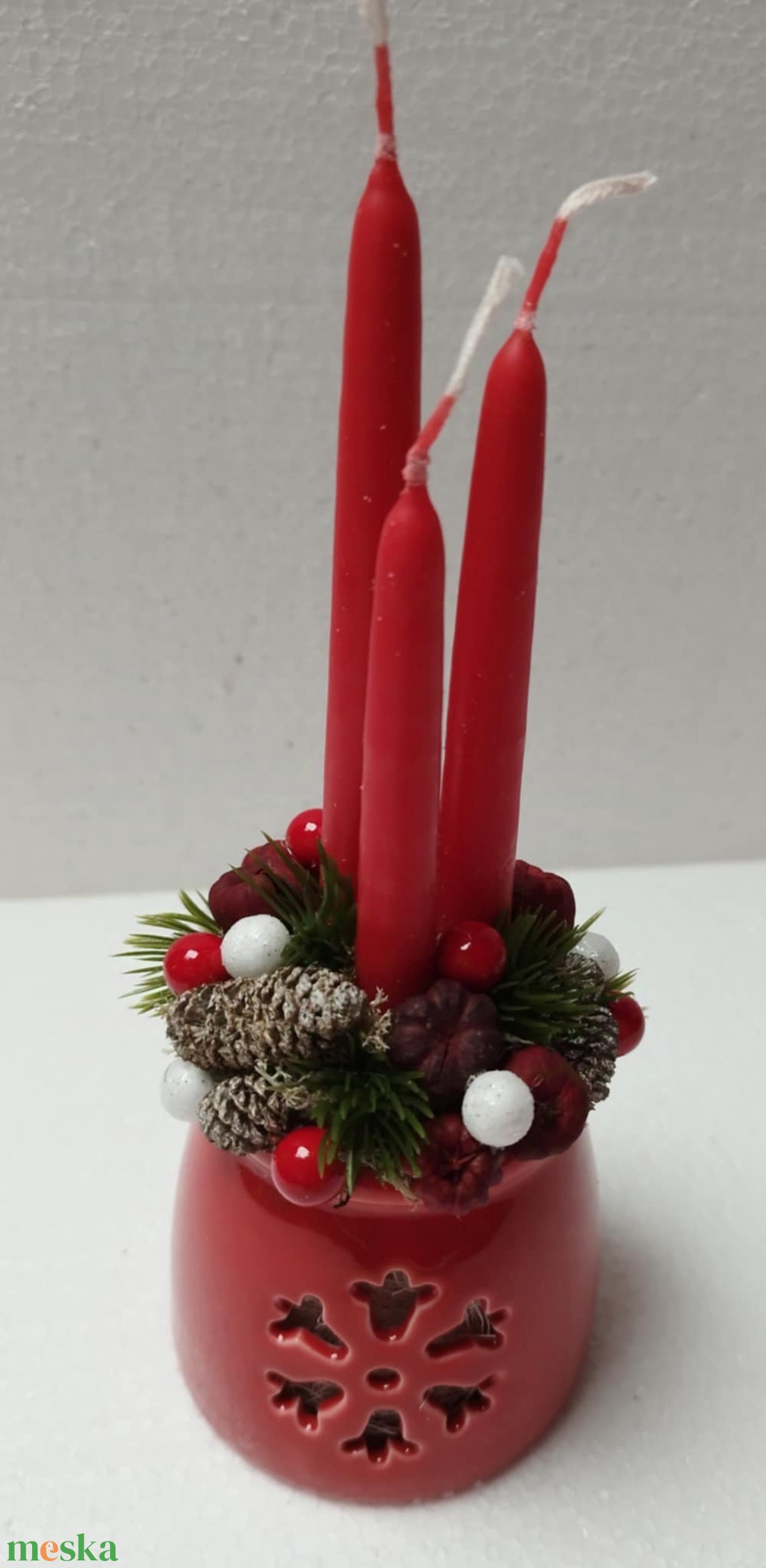 Karácsonyi dísz gyertyával - karácsony - karácsonyi lakásdekoráció - karácsonyi lakásdíszek - Meska.hu