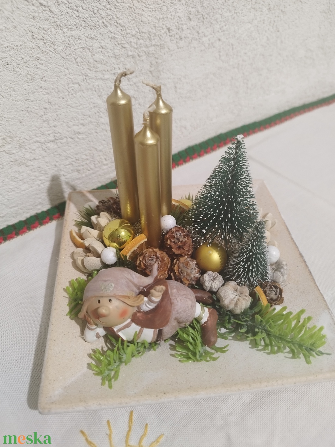 Manós asztaldísz gyertyával  - karácsony - karácsonyi lakásdekoráció - ünnepi asztaldekoráció - Meska.hu