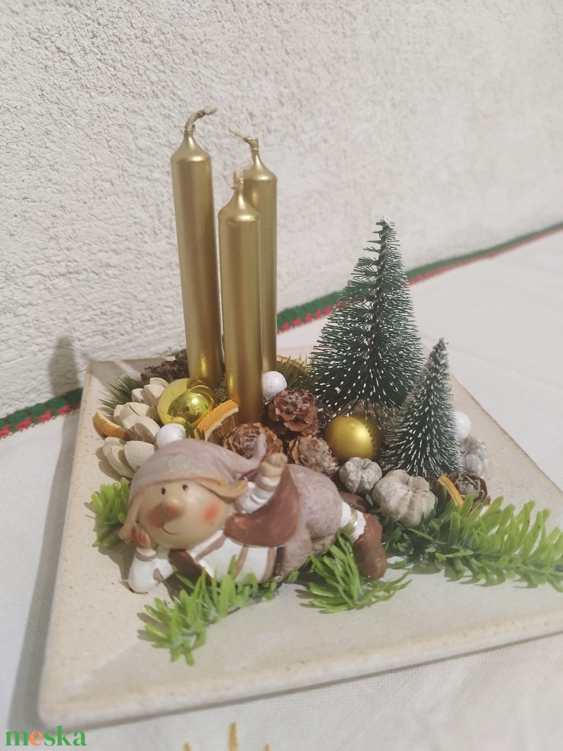 Manós asztaldísz gyertyával  - karácsony - karácsonyi lakásdekoráció - ünnepi asztaldekoráció - Meska.hu