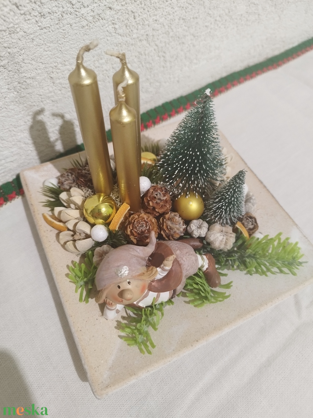 Manós asztaldísz gyertyával  - karácsony - karácsonyi lakásdekoráció - ünnepi asztaldekoráció - Meska.hu