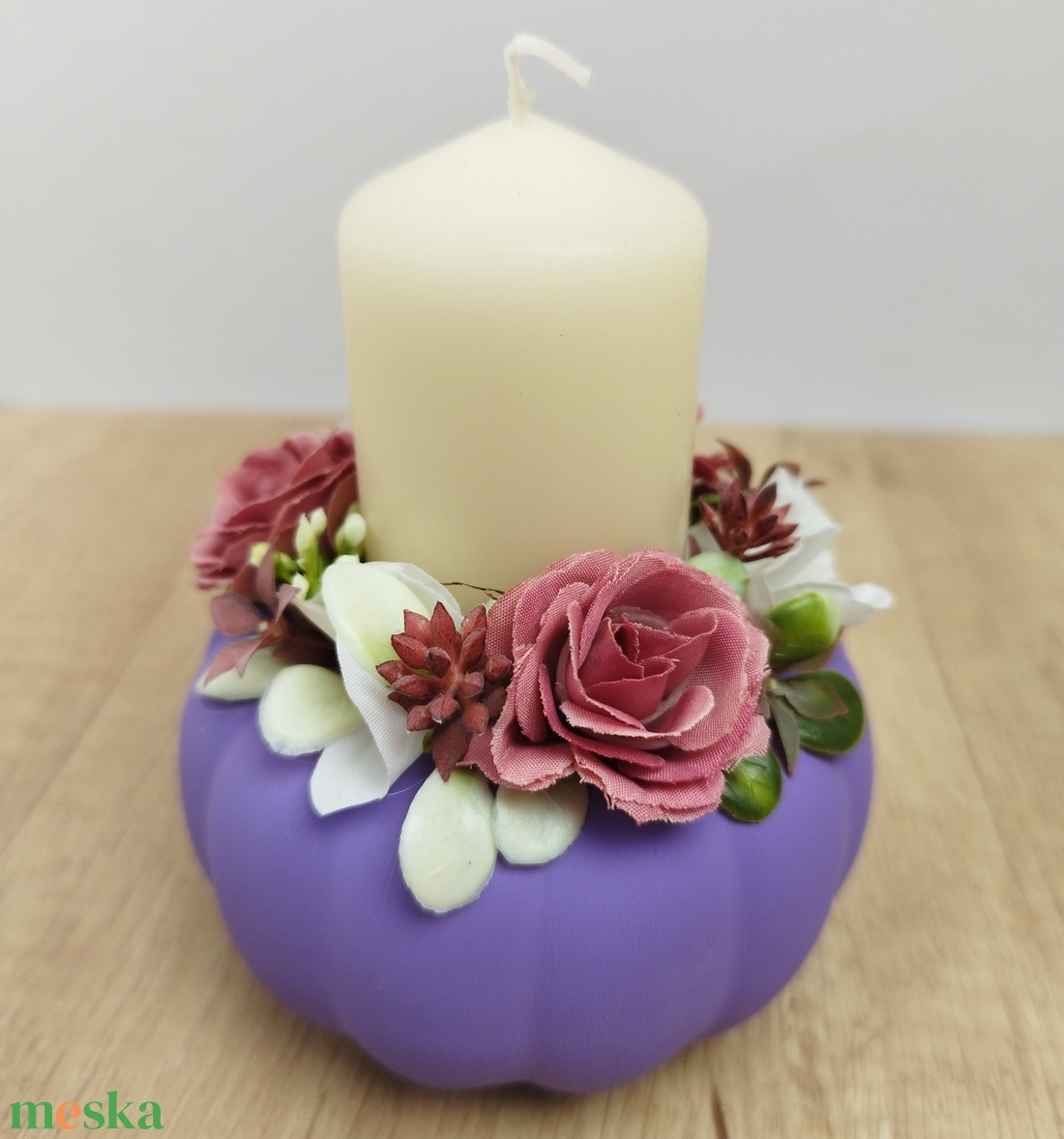 Tökös asztaldísz gyertyával - otthon & életmód - dekoráció - asztal és polc dekoráció - asztaldísz - Meska.hu