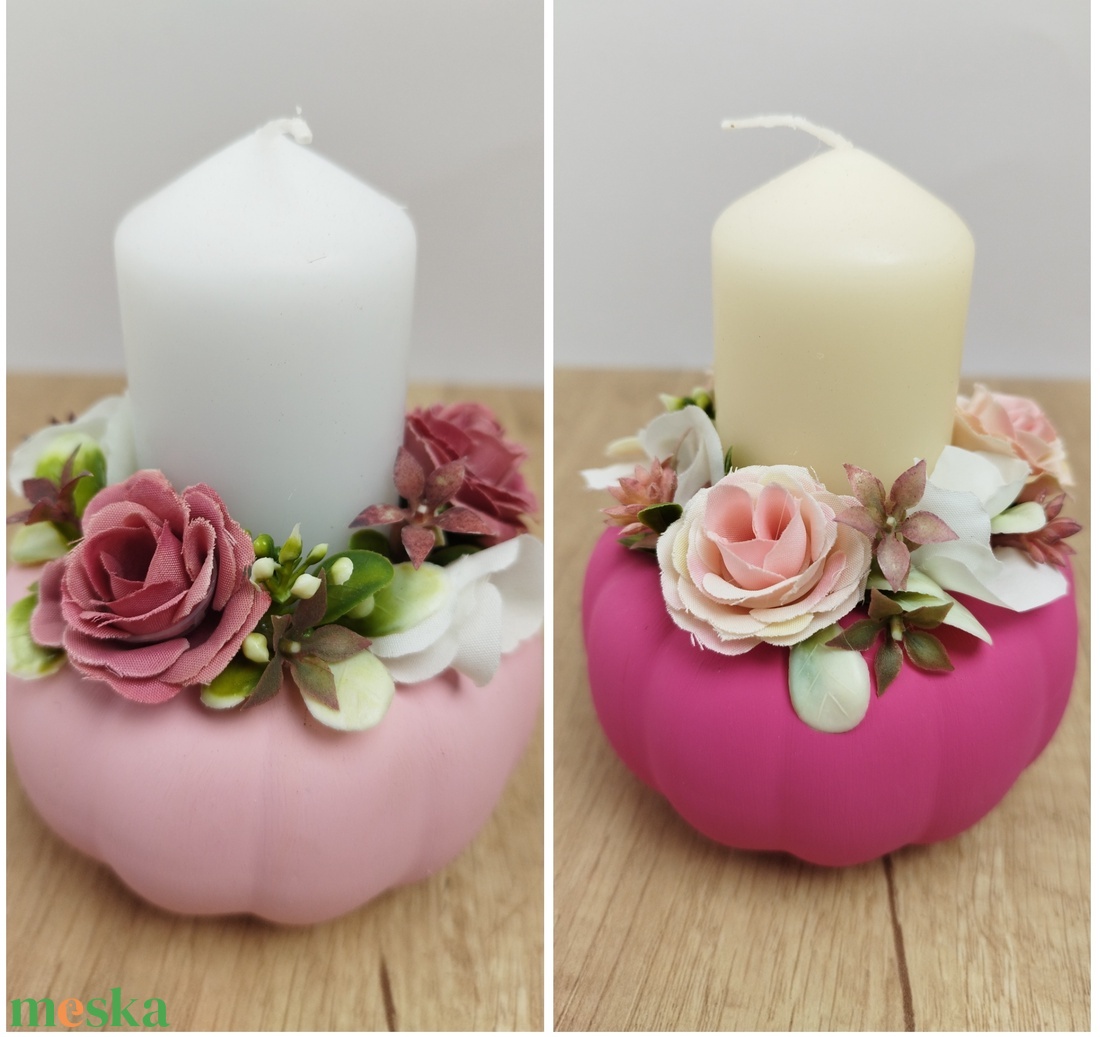Tökös asztaldísz gyertyával - otthon & életmód - dekoráció - asztal és polc dekoráció - asztaldísz - Meska.hu
