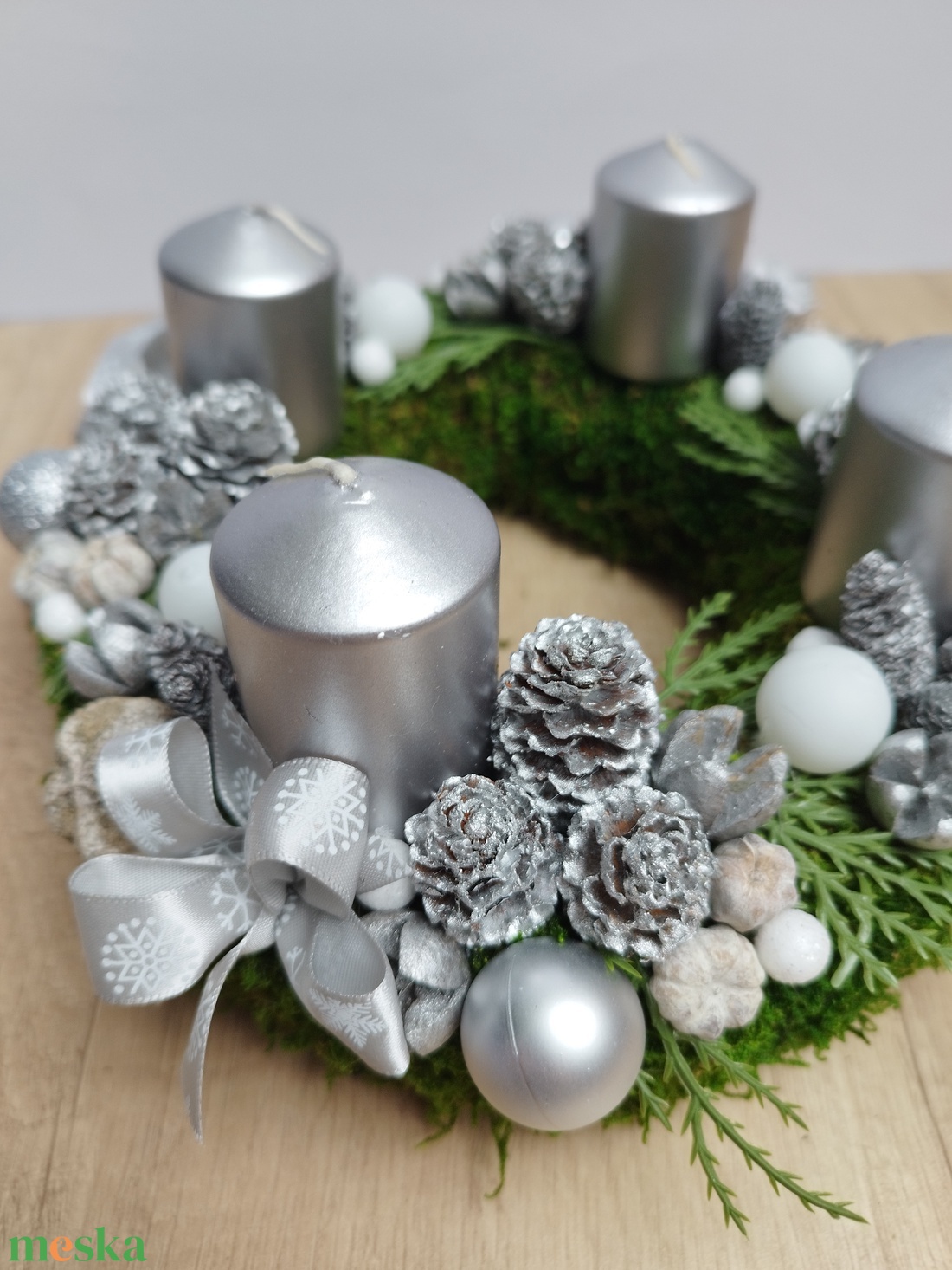 Adventi koszorú ezüst - karácsony - adventi díszek - adventi koszorú - Meska.hu