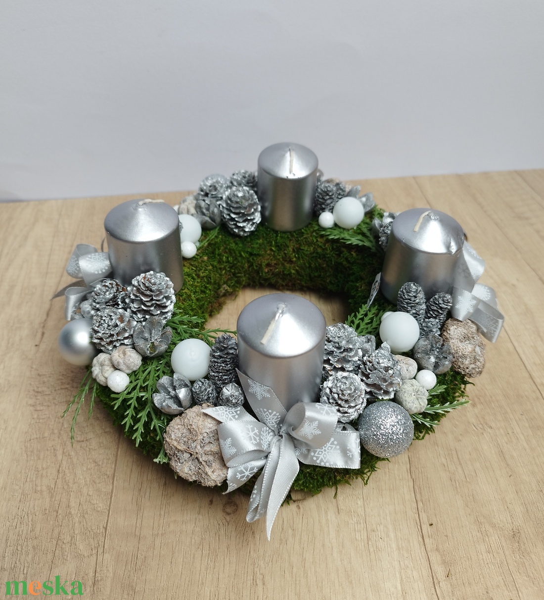 Adventi koszorú ezüst - karácsony - adventi díszek - adventi koszorú - Meska.hu