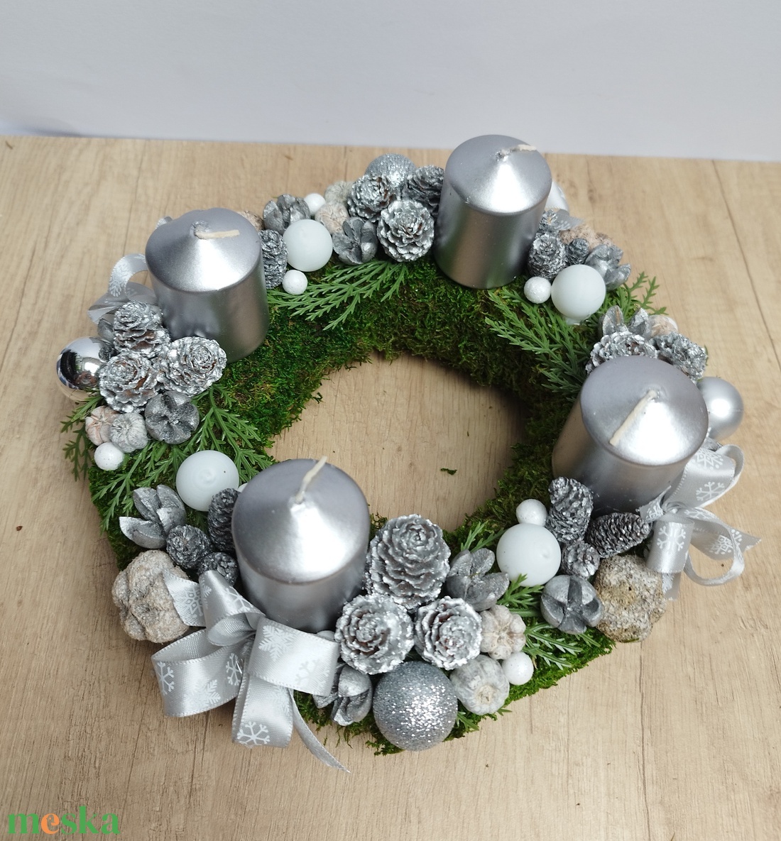 Adventi koszorú ezüst - karácsony - adventi díszek - adventi koszorú - Meska.hu
