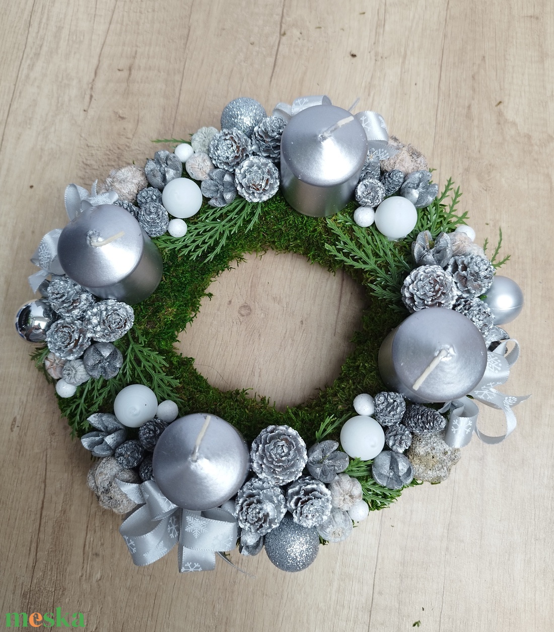 Adventi koszorú ezüst - karácsony - adventi díszek - adventi koszorú - Meska.hu