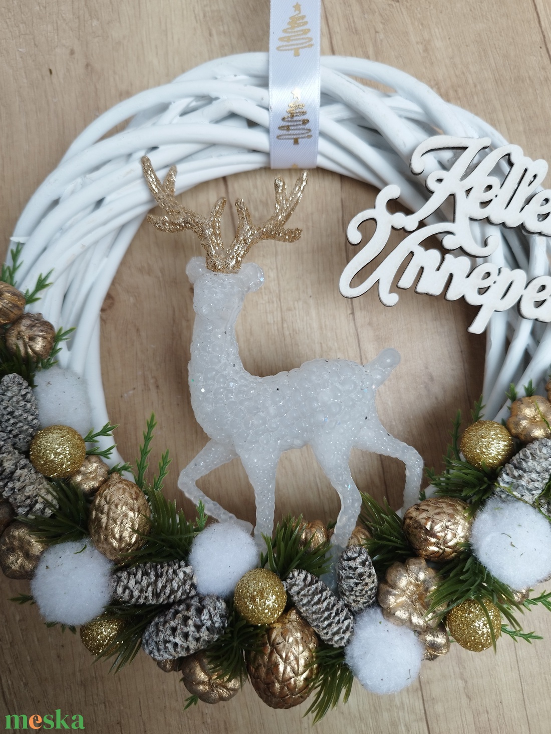 Vesszőkoszorú szarvassal - otthon & életmód - dekoráció - ajtó- és ablak dekoráció - ajtódísz & kopogtató - Meska.hu