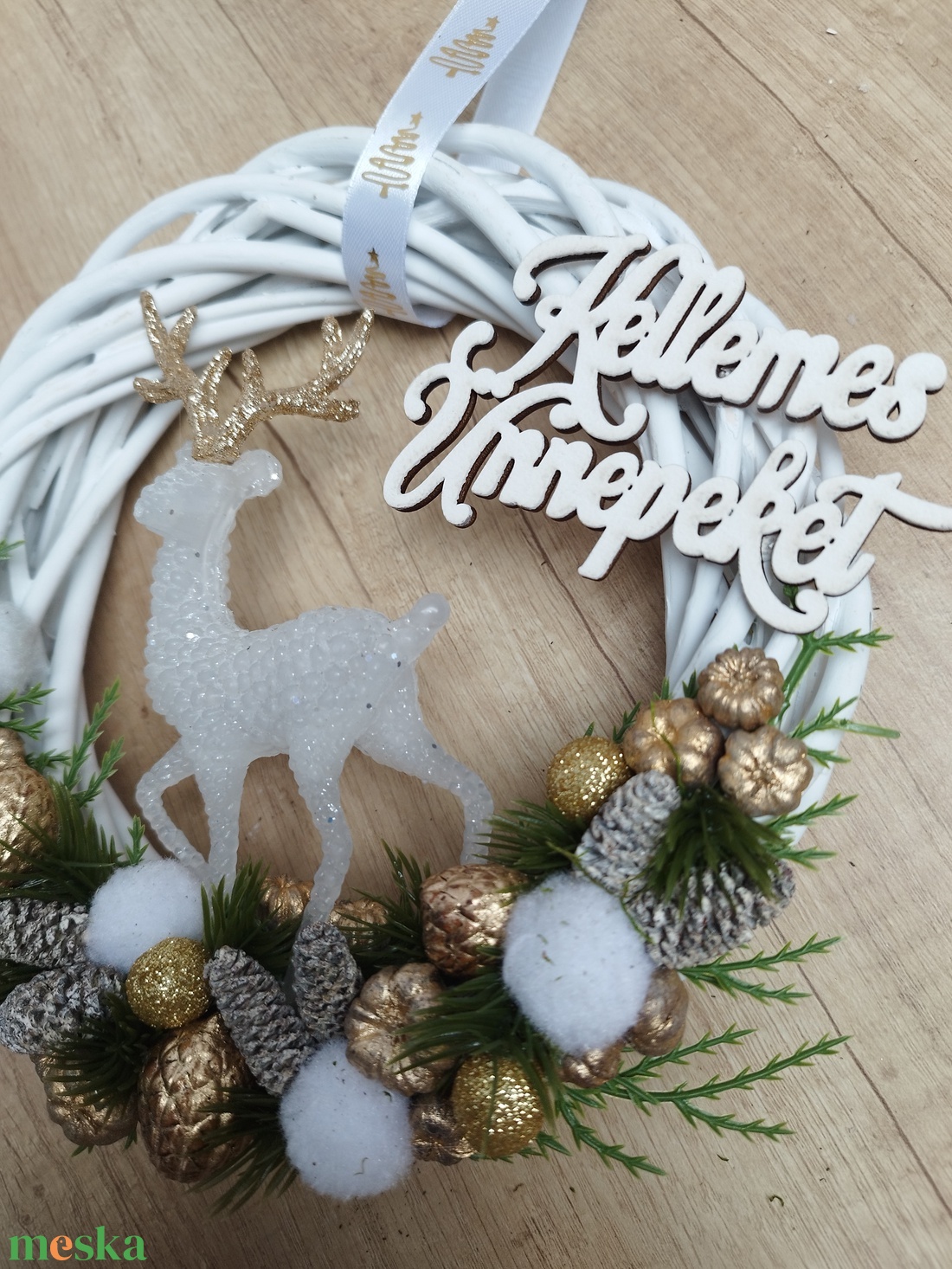 Vesszőkoszorú szarvassal - otthon & életmód - dekoráció - ajtó- és ablak dekoráció - ajtódísz & kopogtató - Meska.hu